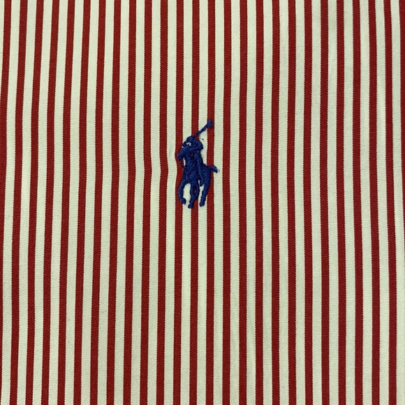 Ralph Lauren CLASSIC FIT STRIPED BUTTON DOWN SHIRT 17.5 34/35 RED WHITE EUC - Picture 3 of 6